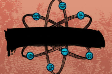 illustration for that looks like atomic symbol with different CDC unusable words attached to it and slash through it