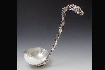 Regimental silver ladle with dragon head handle