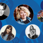 Ken Downing, Stacy Flynn, Ralph Rucci, Laure Heriard Dubreuil, Karin Tracy in circles on a background of FIT logos
